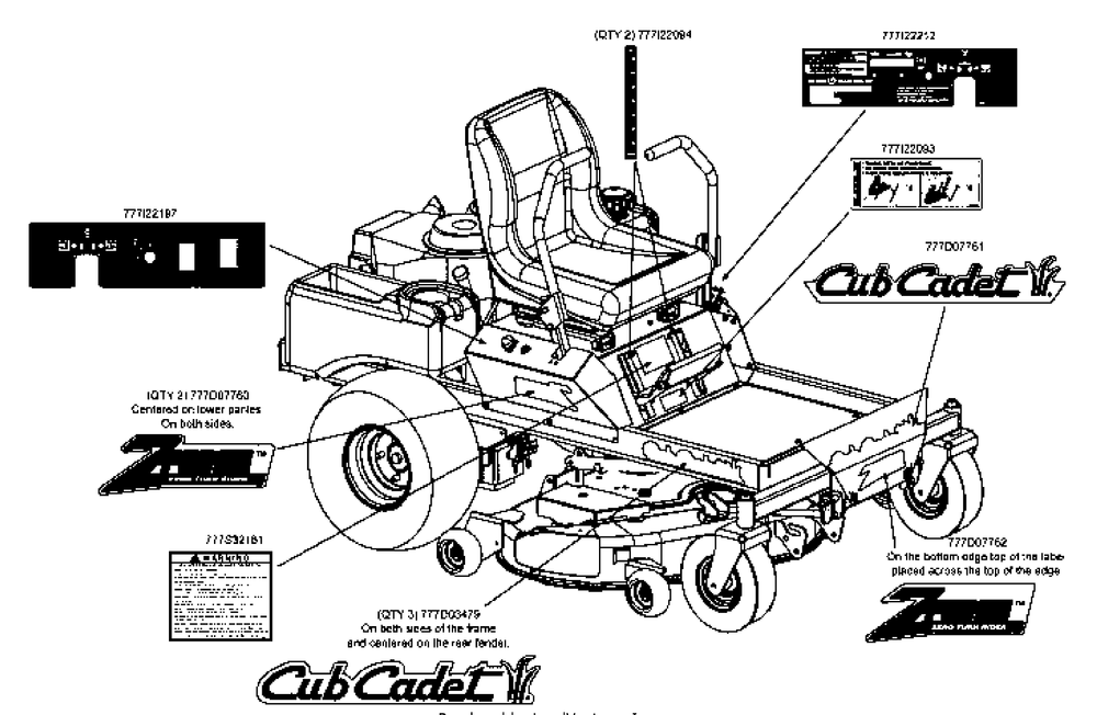 Decal Map (Part 1) Diagram and Parts List for Z-FORCE42 53AA5A5G710 Cub Cadet Lawn Tractor